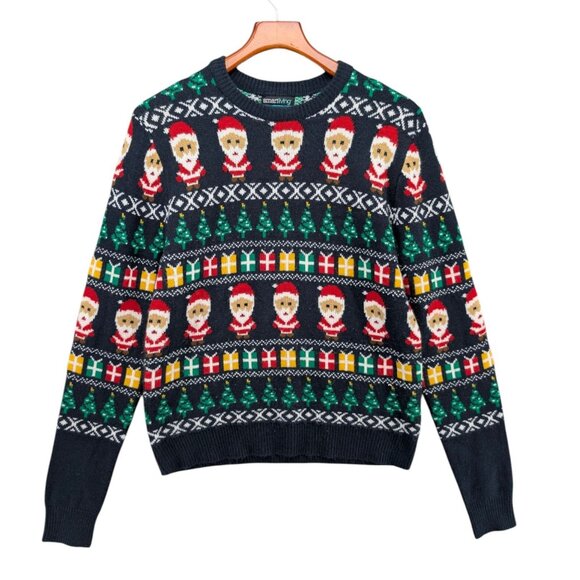 Smart Living Tacky Christmas Sweater Womens Multicolor Santa Christmas Tree Sz M - Picture 1 of 8